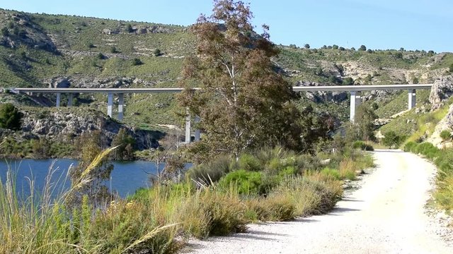 Time lapse of Deer reservoir or " embalse de la cierva" near the Mula river in Murcia, Spain