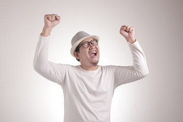 Surprised Happy Asian Man, Winning Victory Celebration