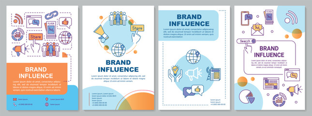 Brand influence brochure template. Boosting company credibility tips. Flyer, booklet, leaflet print, cover design with linear icons. Vector layouts for magazines, annual reports, advertising posters
