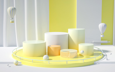 Creative drawing of 3D simulation scene color product exhibition stand