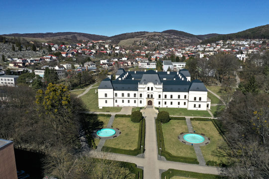 Aerial view of mansion in Humenne city in Slovakia