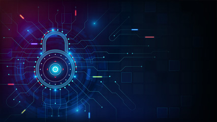 Cyber security concept with hud element on blue tone background