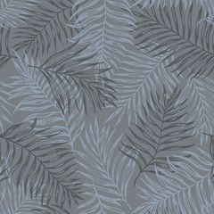 Tropical palm leaves in gray colors. Seamless vector pattern is perfect for fashion fabrics and other printing designs.