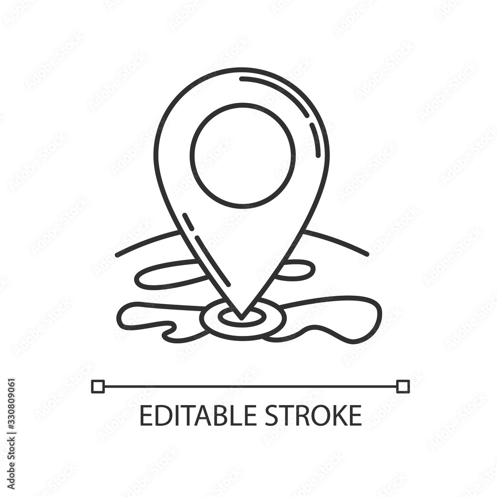 Poster location pointer pixel perfect linear icon. gps position. position on map. marker for destination. t