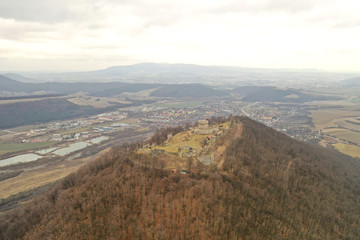 Fototapeta na wymiar Aerial view of castle in Velky Saris city in Slovakia