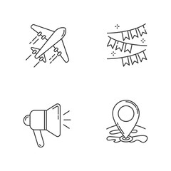 Holiday recreation pixel perfect linear icons set. Planning event. Festive decoration. Customizable thin line contour symbols. Isolated vector outline illustrations. Editable strokes