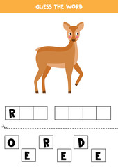 Spelling game for children. Cute cartoon roe deer.