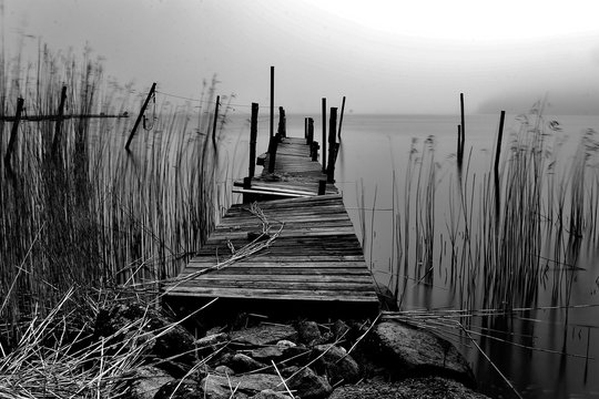 Desolate jetty in monochrome