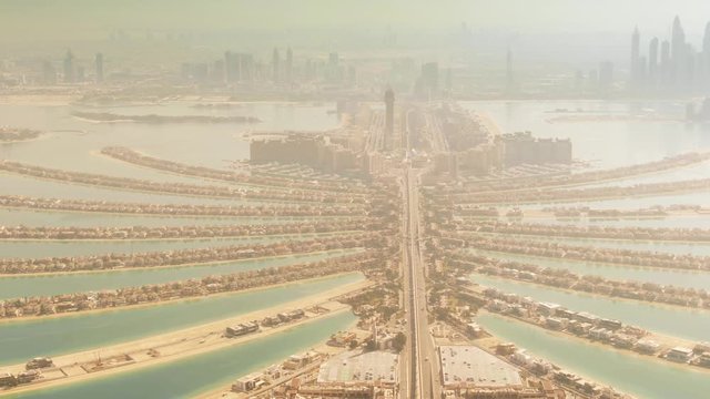 Aerial shot of the famous Palm Jumeirah artificial island. Dubai, UAE