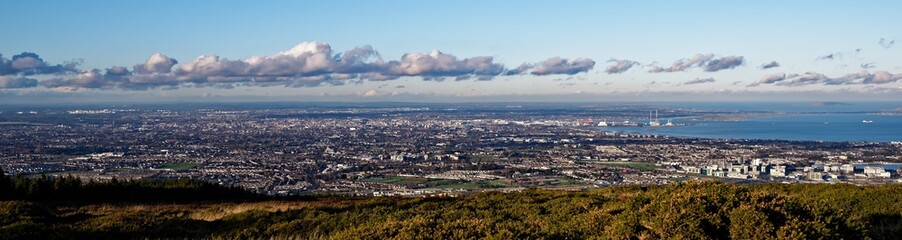 Fototapeta na wymiar Panorama of Dublin City viewed from the mountains