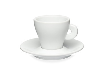 White cup and saucer isolated on a white background.