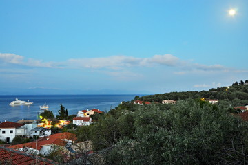 Fototapeta na wymiar Greece,island Paxos-view on the town Gaios and moon