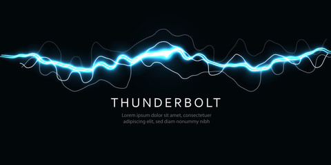 Fototapeta Thunderbolt, isolated lightning, electric current line, blue magic ray, abstract audio equalizer, digital signal amplitude, electric energy vector illustration obraz