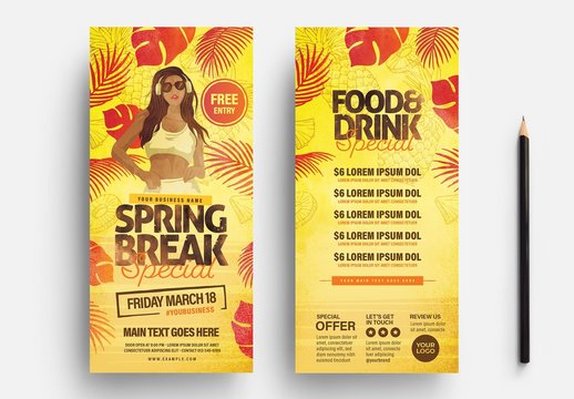 Spring Break Party Flyer Layout with Tropical Style