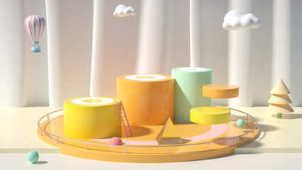 Creative drawing of 3D simulation scene color product exhibition stand