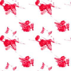 Hand-drawn seamless gouache pattern. Red blots on a white background. 
