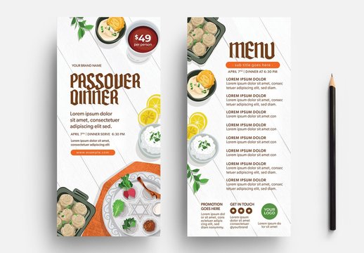 Passover Dinner Flyer Layout with Food Illustrations