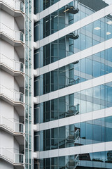 Outdoor stairs and glass facade