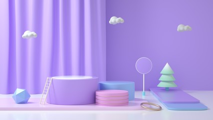 Creative drawing of 3D simulation scene color product exhibition stand