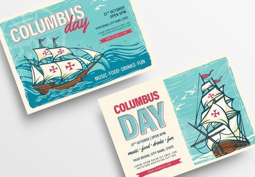 Columbus Day Flyer Layout with Ship Illustration