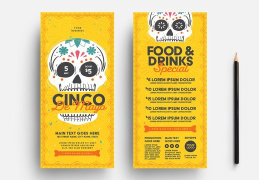 Cinco De Mayo Flyer Layout with Mexican Calaca Skull