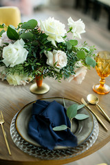 table setting for honeymooners. Romantic dinner setting