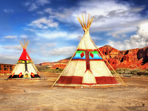 Native American Indian tepees tents in desert landscape USA Photos | Adobe  Stock