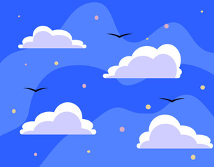 seamless background with clouds and birds 