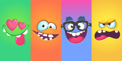 Cartoon monster faces set. Vector collection of four Halloween monster avatars with different face expressions. Halloween design © drawkman