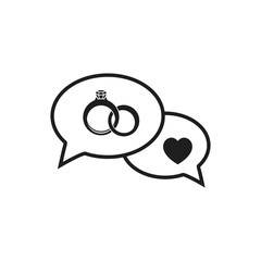diamond ring vector icon and love icon inside bubble speech icon
