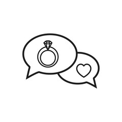 diamond ring vector icon and love icon inside bubble speech icon