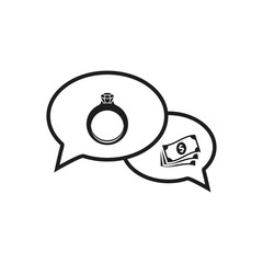 diamond ring vector icon and money icon inside bubble speech icon