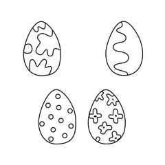 EASTER VECTOR SET- Vector hand drawn outline illustration of Easter egg set. Black contour doodle, line art. Easter decoration. Coloring book design element. Poster, greeting card template.