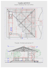 Detailed sketch of garden alcove arrangement, two dimensional outline illustration