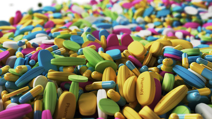 Medicine and medical devices on a white background