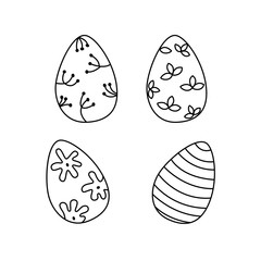 EASTER VECTOR SET- Vector hand drawn outline illustration of Easter egg set. Black contour doodle, line art. Easter decoration. Coloring book design element. Poster, greeting card template.