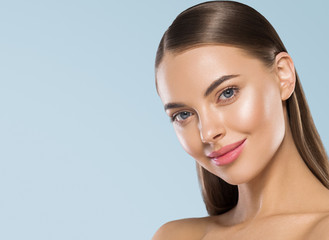Shine clean skin woman beauty portrait smooth long hair cosmetic spa