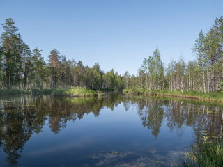 Fototapeta na wymiar Landscape of severe Karelian nature. Ecotourism, visiting fragile, pristine, and relatively undisturbed natural areas. Desktop Background Photo