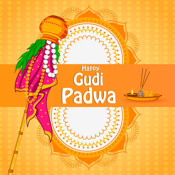 vector illustration of Gudi Padwa holiday religious festival background of Maharashtra India