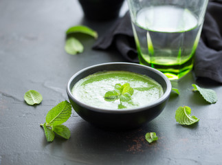 Green mint sauce for meat. Selective focus