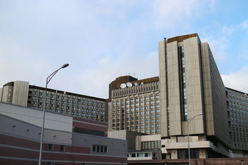 Urban spring landscape with modern buildings
