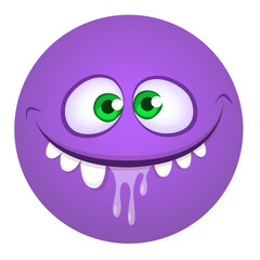 Cartoon purple happy monster face avatar. Vector illustration.