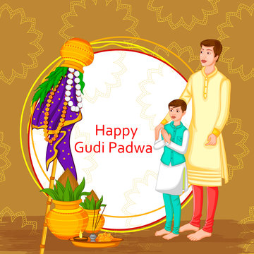 vector illustration of Gudi Padwa holiday religious festival background of Maharashtra India