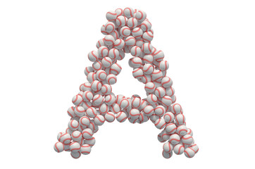 Letter A from baseball balls, 3D rendering