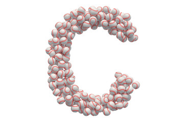 Letter C from baseball balls, 3D rendering