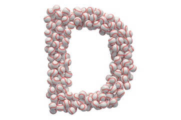 Letter D from baseball balls, 3D rendering