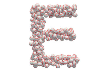 Letter E from baseball balls, 3D rendering