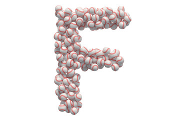 Letter F from baseball balls, 3D rendering