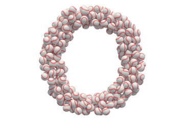 Letter O from baseball balls, 3D rendering