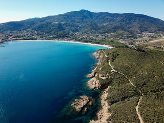 Fototapeta na wymiar Drone view of Marina di Campo gulf, Elba island, Italy